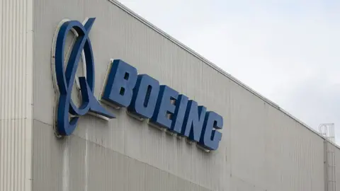 Getty Images The Boeing logo is pictured at the Boeing Renton Factory in Renton, Washington