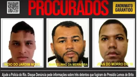 Rio de Janeiro Police Search poster for the three fugitives released by the civil police