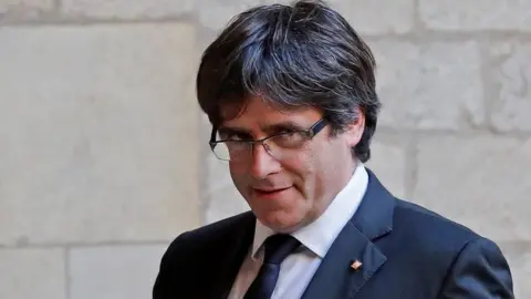 Reuters Carles Puigdemont at the regional government headquarters in Barcelona, Spain, 26 October 2017