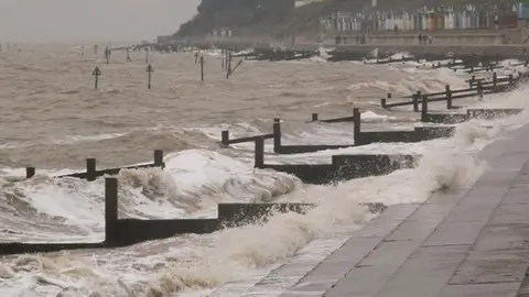 Richard Ride/Geograph Blustery day in early March showing Felixstowe sea defences with a row of beach huts in the background