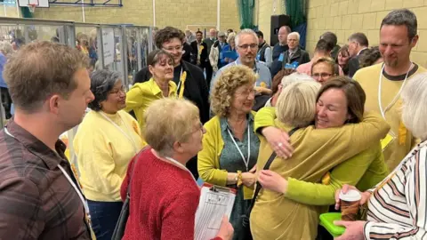 Simon Dedman/BBC Liberal Democrats celebrating in Brentwood