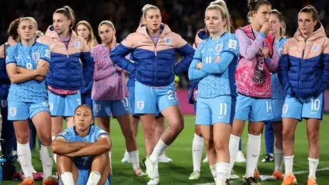 Getty Images England players react to the Spain defeat