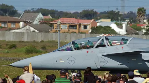 AFP One of the Saab Gripen fighter jets, bought by the South African military