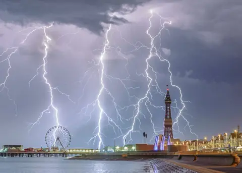 Stephen Cheatley Lighting strikes over Blackpool's famous promenade