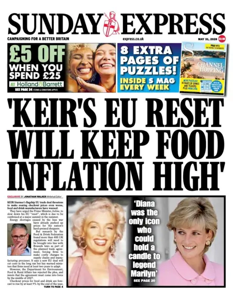 The headline on the front page of the Sunday Express reads: “Keir's EU reset will keep food inflation high”.