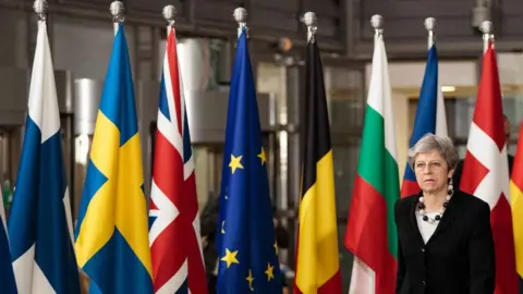 Getty Images Theresa May arriving at the European Council meeting in Brussels, 23 March 2018