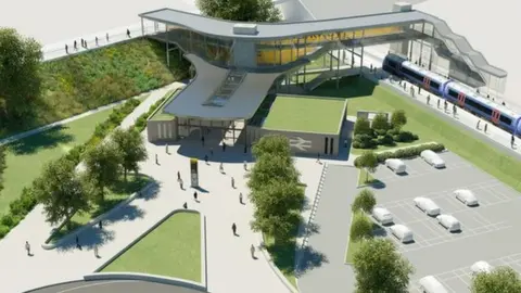 Worcestershire County Council Artist's impression of the proposed Worcestershire Parkway rail station