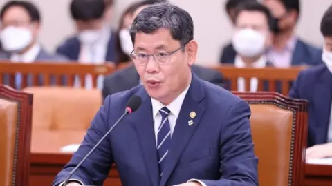 EPA/YONHAP SOUTH KOREA OUT Unification Minister Kim Yeon-chul speaking to a committee in the national assembly on Tuesday