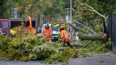 Getty Images Trees brought down by Storm Amy on road in Cardiff