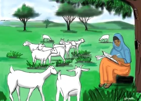 Nujuum Hashi Nujuum Hashi's painting of a girl working under a tree