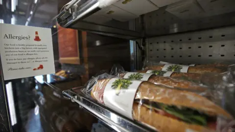 PA Allergies sign at Pret A Manger store