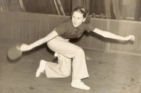 Getty Images Miss Betty Henry (USA) photographed in play during the Table Tennis Championships of the world, which are now taking place at the Royal Albert Hall