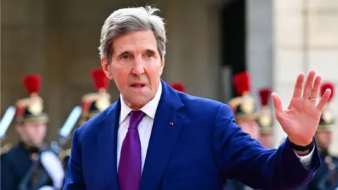 Getty Images U.S/ Special Presidential Envoy for Climate John Kerry arrives for an official dinner at the Presidential Elysee Palace, on the sidelines of the New Global Financial Pact Summit in Paris, France on June 22, 2023.