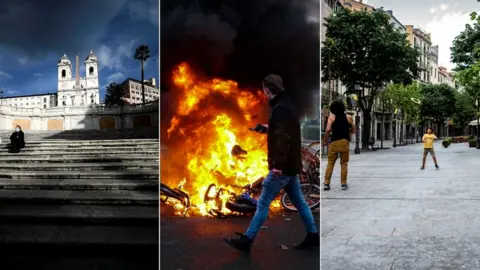 Getty Images While the famous sites of Rome and Barcelona came to a standstill under lockdown, a curfew triggered riots in Dutch cities