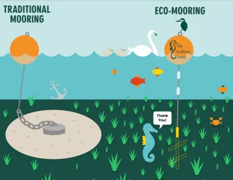 Boatfolk Diagram showing difference between traditional and eco-mooring