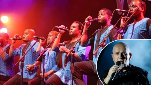 Mark Chapman / Getty Images Peter Gabriel and performers at the Womad Festival