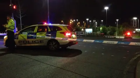 Police cordon on Junction 16 eastbound M8 slip road