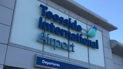 BBC Teesside International Airport sign