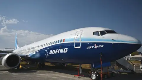 Getty Images 737 Max is displayed during the Farnborough Airshow, in Farnborough, on July 18, 2022.