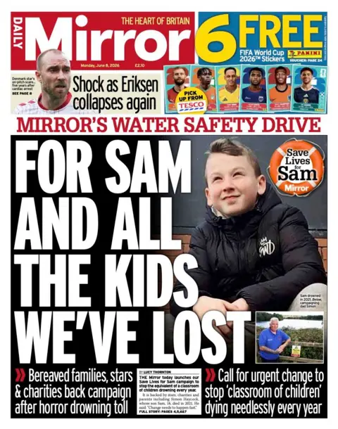 The headline on the front page of the Daily Mirror reads: "For Sam and all the kids we've lost." 