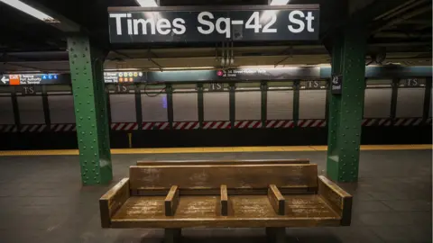 Getty Images New York City subway is seen nearly empty due to coronavirus (Covid-19) pandemic on March 16, 2020 in New York, United States