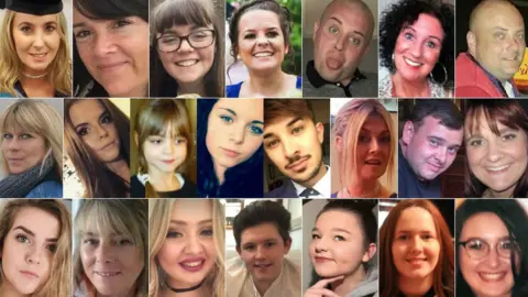 Various Top (left to right): Lisa Lees, Alison Howe, Georgina Callander, Kelly Brewster, John Atkinson, Jane Tweddle, Marcin Klis - Middle (left to right): Angelika Klis, Courtney Boyle, Saffie Roussos, Olivia Campbell-Hardy, Martyn Hett, Michelle Kiss, Philip Tron, Elaine McIver - Bottom (left to right): Eilidh MacLeod, Wendy Fawell, Chloe Rutherford, Liam Allen-Curry, Sorrell Leczkowski, Megan Hurley, Nell Jones - CORRECT