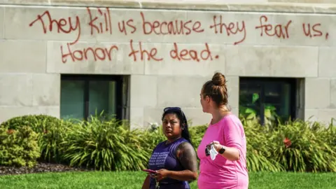 EPA Graffiti on a Kenosha court house after the shooting of a black man by police officers