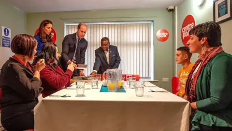 Getty Images Duke and Duchess of Cambridge serving food at Centrepoint Barnsley