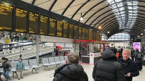 Departure boards at Newcastle Central Station