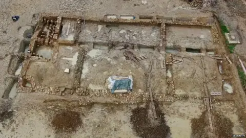 BBC An aerial shot of the Roman villa at Cam