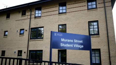 Getty Images A general view of Murano Street Student Village in Glasgow, Scotland. A considerable number of students have tested positive following an outbreak of Covid -19 at the halls of residence.