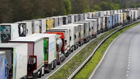 PA Media Lorries queuing in Operation Brock