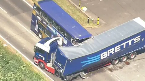 Two men died when the bus and a lorry were involved in a crash on the A47 in Cambridgeshire in 2018.