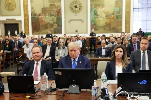 Getty Images Trump with legal team in court