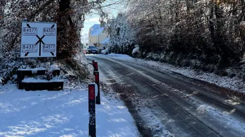 Olga | BBC Weather Watchers Snowy road conditions at Cross Inn, Ceredigion