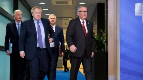 PA Media Michel Barnier, Boris Johnson, Stephen Barclay and Jean-Claude Juncker