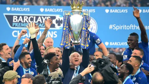 Allsport/Getty Images The Leicester City team winning the league