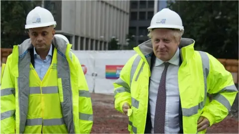 Getty Images Boris Johnson and Sajid Javid visiting site of new Children's hospital at Leeds General Infirmary in October 2021