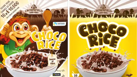 Lidl The old brand of Lidl's Choco Rice - featuring a cartoon monkey - and the new brand