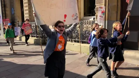 Protesters demonstrating in Cardiff