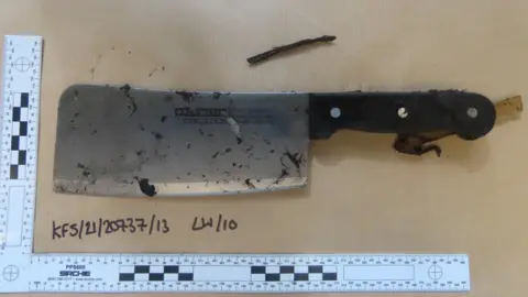 Gloucestershire Constabulary A meat cleaver was found hidden in drains near to the scene of the killing, jurors heard