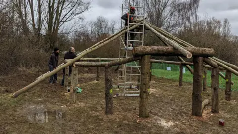Rockingham Forest Trust Iron Age round house replica being built