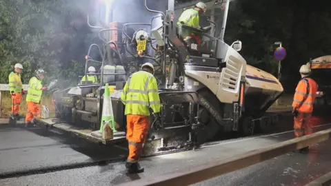 Essex County Council A road being resurfaced as part of a graphene material trial in Essex