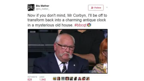 Twitter Stu Mather: "Now if you don't mind, Mr Corbyn, I'll be off to transform back into a charming antique clock in a mysterious old house".