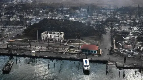 Getty Images Lahaina's old courthouse has been destroyed by the fire