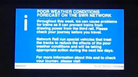 PA An information screen at Waterloo Railway Station, London