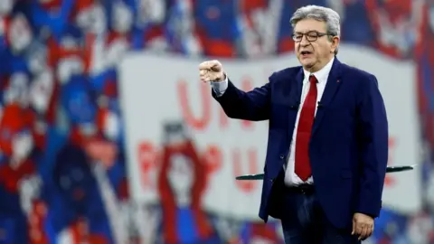 Reuters Jean-Luc Mélenchon, leader of La France Insoumise (France Unbowed) holds a L"Union populaire (popular union) political campaign meeting in Nantes January 16, 2022.