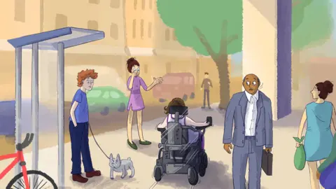 Sarah Dousse Jessica travels down the street