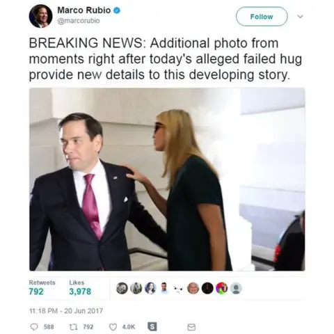 @marcorubio/Twitter BREAKING NEWS: Additional photo from moments right after today's alleged failed hug provide new details to this developing story.