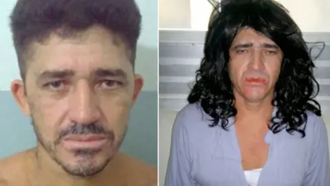 Brazil Civil Police Collage photograph of mugshot of him and dressed up as a woman in police supplied images